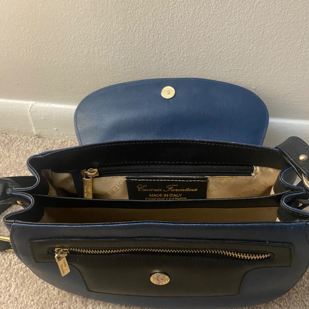 Navy Blue Cuoieria Fiorentina leather Crossbody Bag Italy - Picture 3 of 16